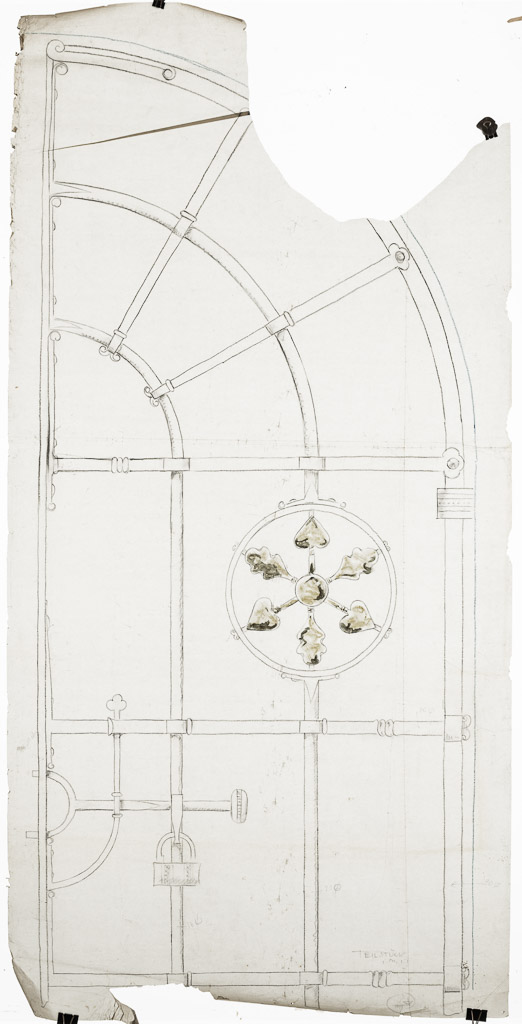 Bleistiftzeichnung, Kreide 160x80 cm, Tor mit Riegel