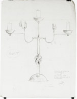 Kohlezeichnung 74x57 cm, „Geschmiedeter Leuchter i. M. 1:1 als Preis für einen Hühnerzüchter“