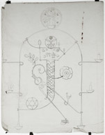 Bleistiftzeichnung 100x78 cm, Wandleuchter mit Zunftzeichen