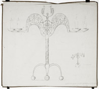 Bleistiftzeichnung 67x76 cm, „Geschmiedeter Eisenleuchter“