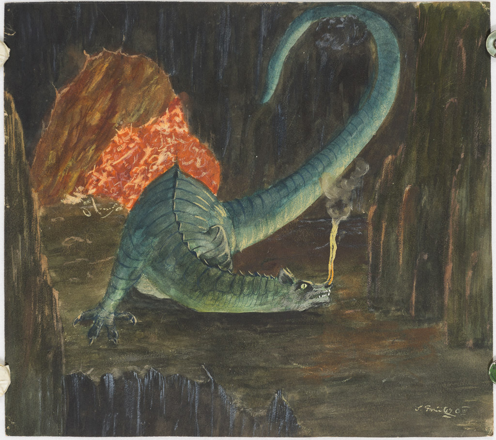 Dinosaurier, 1918, Kreidebild 28x31cm