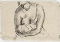 Mutter mit Kind, Bleistiftzeichnung 21x32cm