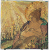 Stillende Frau, Ölbild 37x37cm