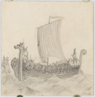 Wikingerschiff, Bleistiftzeichnung 26x26cm