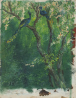 Pfau im Baum, 1918, Ölbild 32x25cm