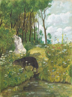 Schafe am Waldrand, OIII, Ölbild44x33 cm