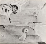 Kuh und Ente, Foto Wandbild 17x18 cm