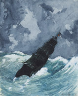 Schiff im Sturm, VIII, Tusche 16x13 cm