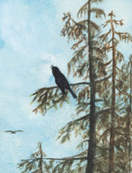 Schwarzer Vogel im Baum, OIII, Tusche 14x11 cm