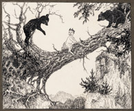 Teufel und zwei Bären, 1918, Federzeichnung 10x12 cm