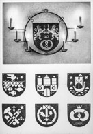 Wappenleuchter mit verschiedenen Wappen